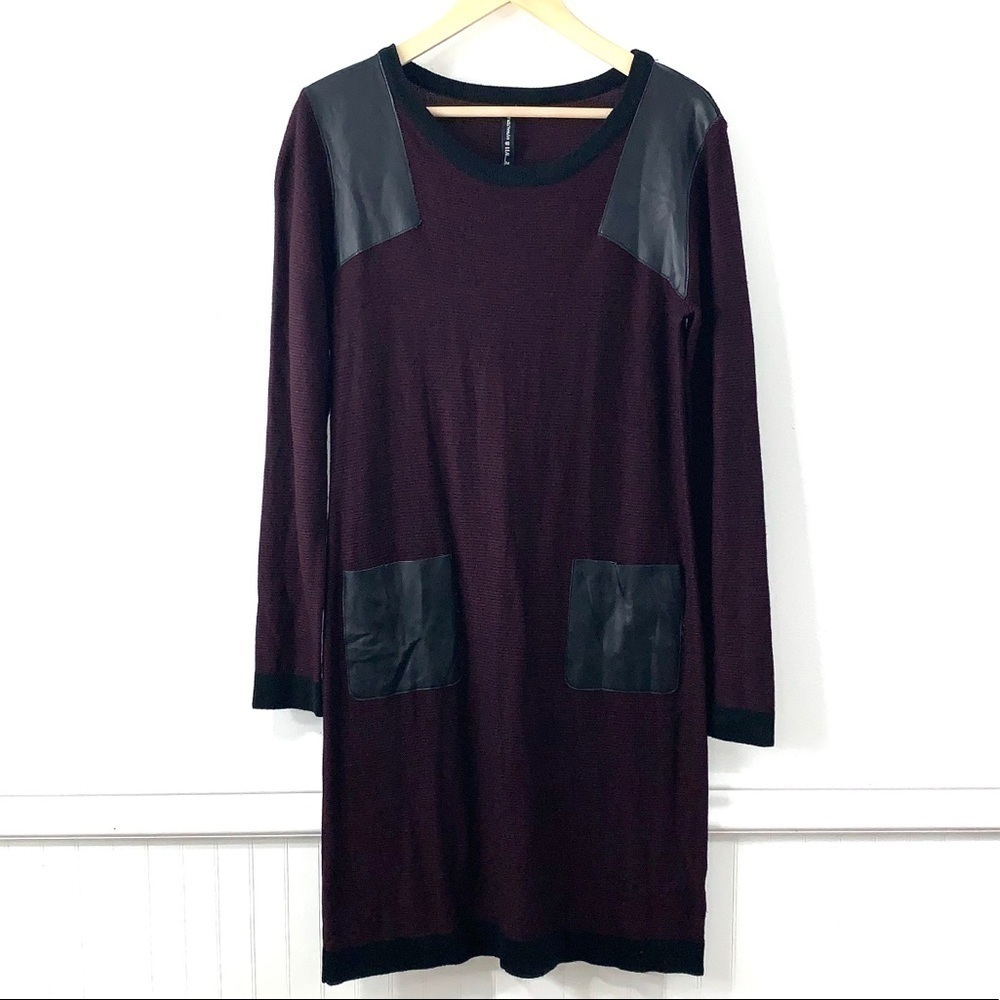 Walter Baker dress knit faux leather patches‎ sweater medium long sleeve new